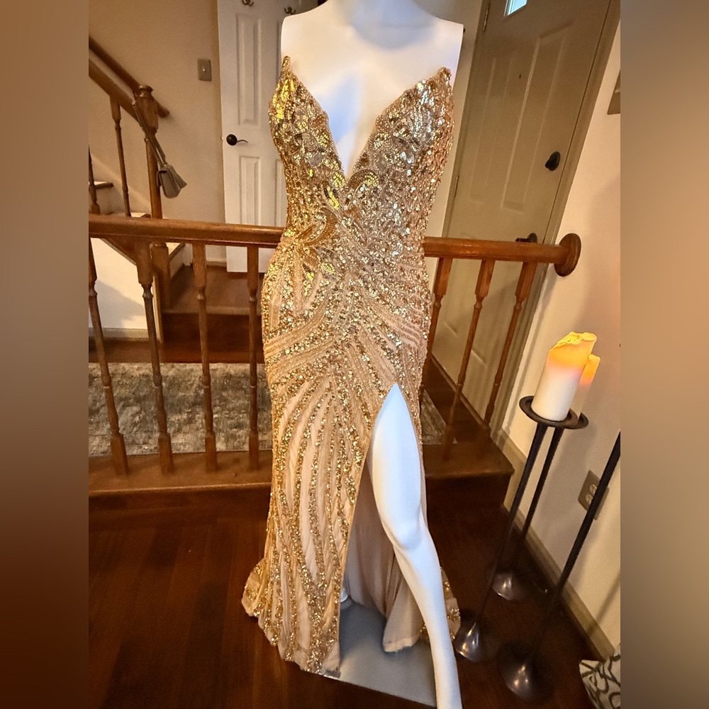 Elegant Gold Ashley Lauren Evening Gown